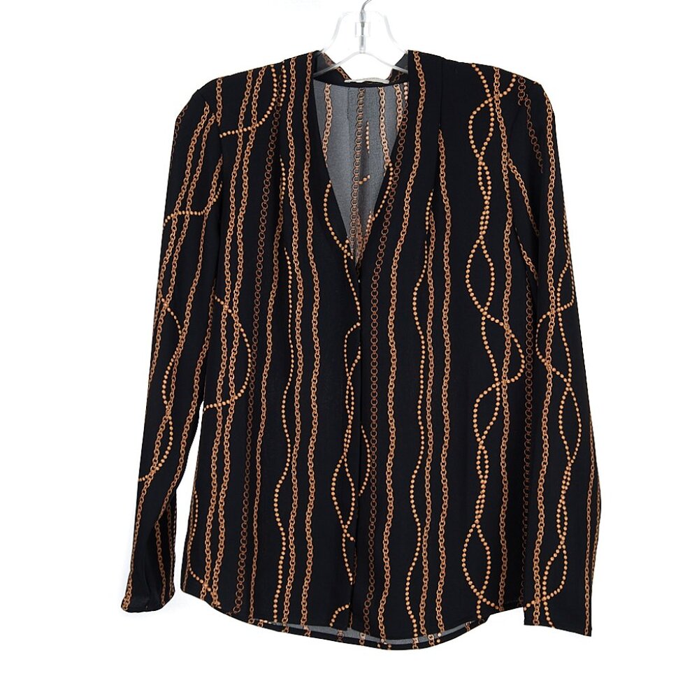 Aritzia Babaton Button Front Power Blouse Black Gold Women's Small NWT